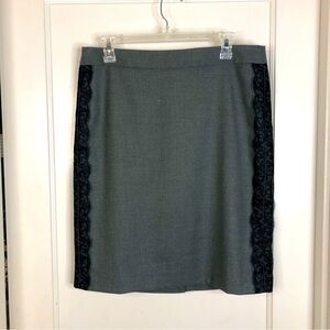 Loft gray slim pencil skirt with black lace side detail size10